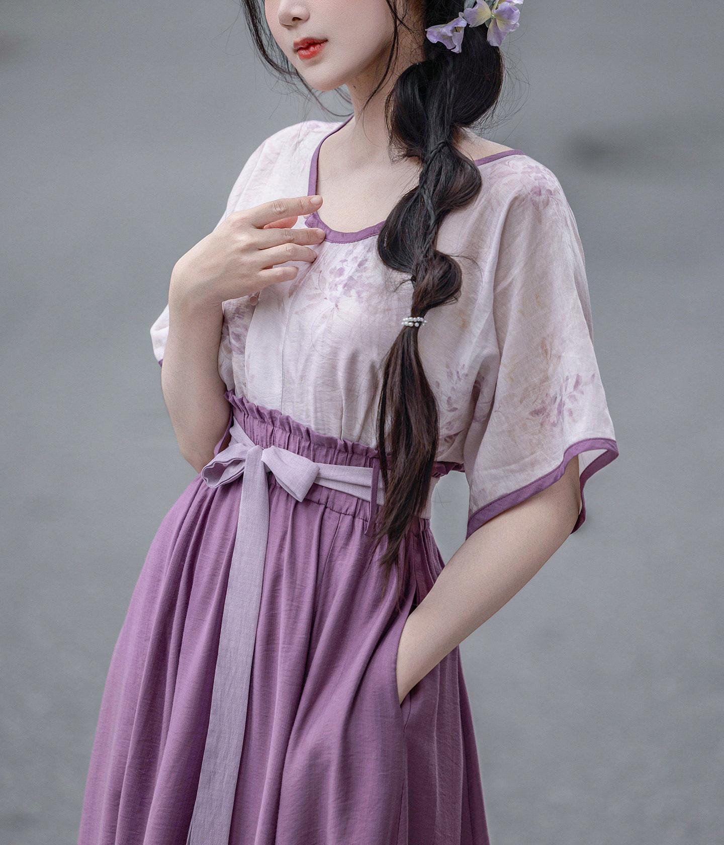 Dream Wisteria Orig. Chinese Style Elastic Waist Split Skirt Short Sleeve Tang Vest Rayon Spring/Summer Daily Commute Women's Set