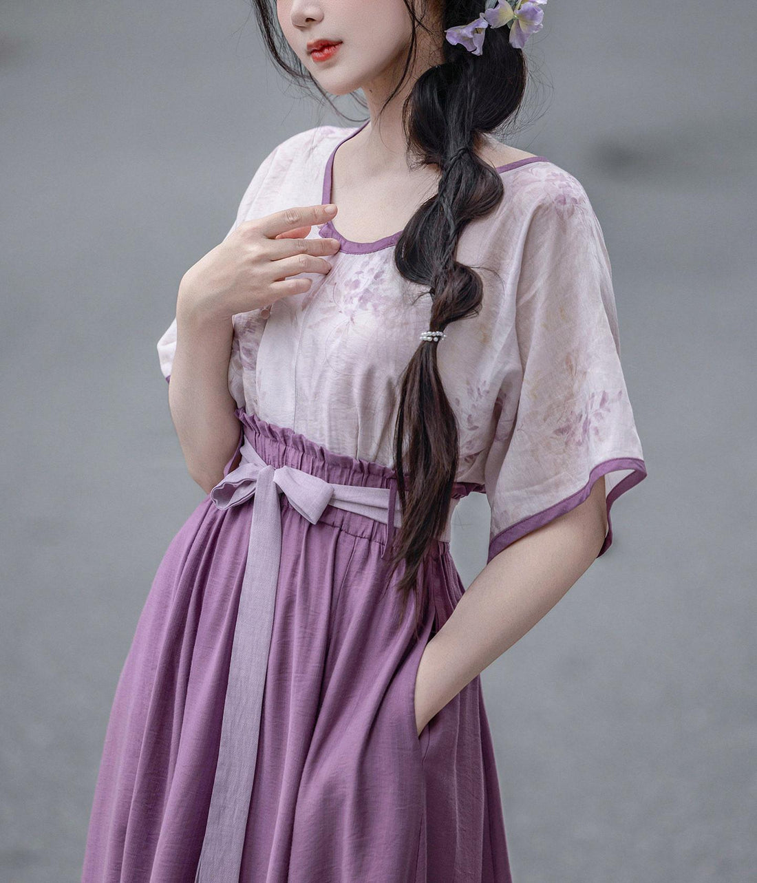 Dream Wisteria Orig. Chinese Style Elastic Waist Split Skirt Short Sleeve Tang Vest Rayon Spring/Summer Daily Commute Women's Set