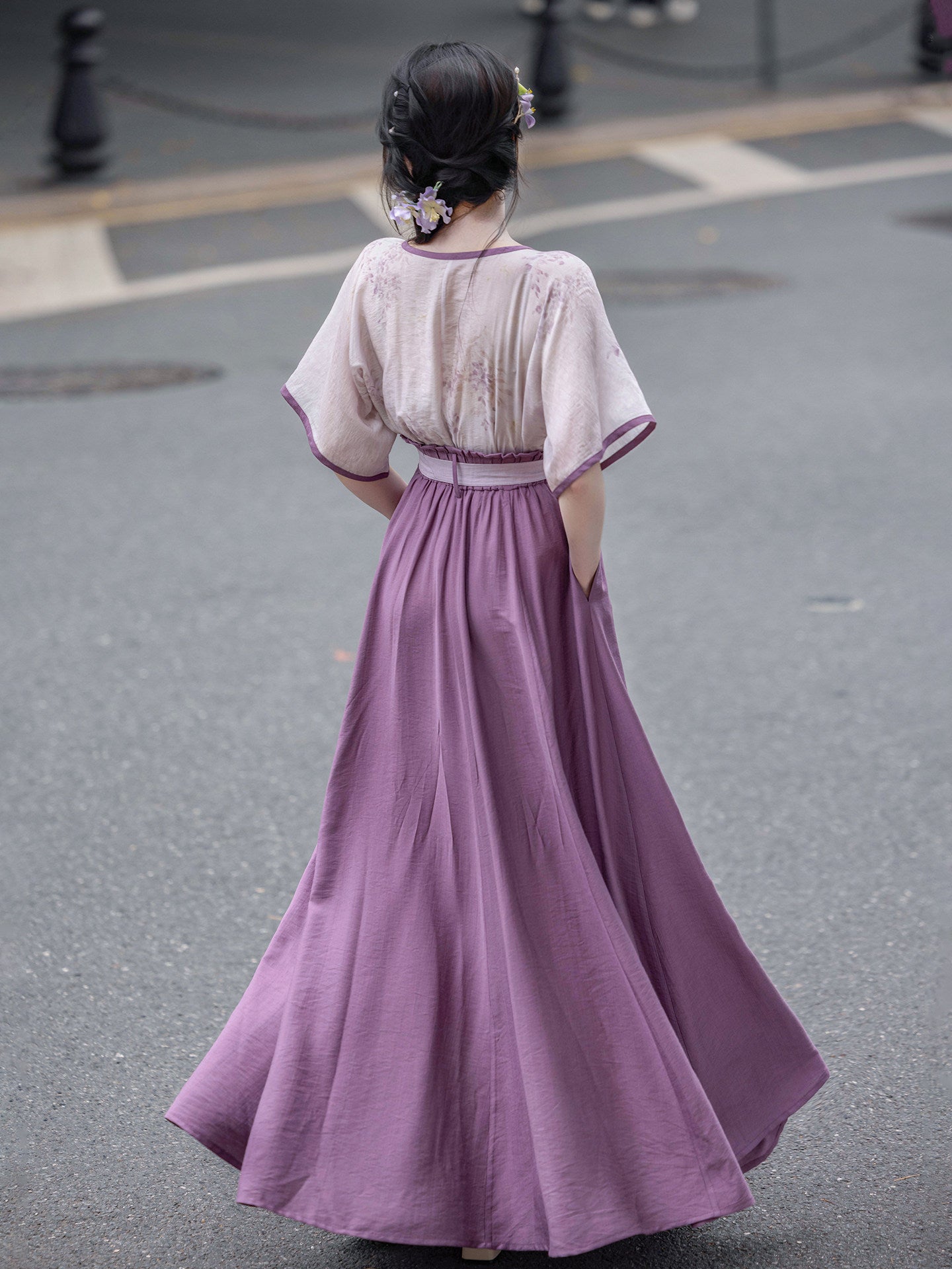 Dream Wisteria Orig. Chinese Style Elastic Waist Split Skirt Short Sleeve Tang Vest Rayon Spring/Summer Daily Commute Women's Set