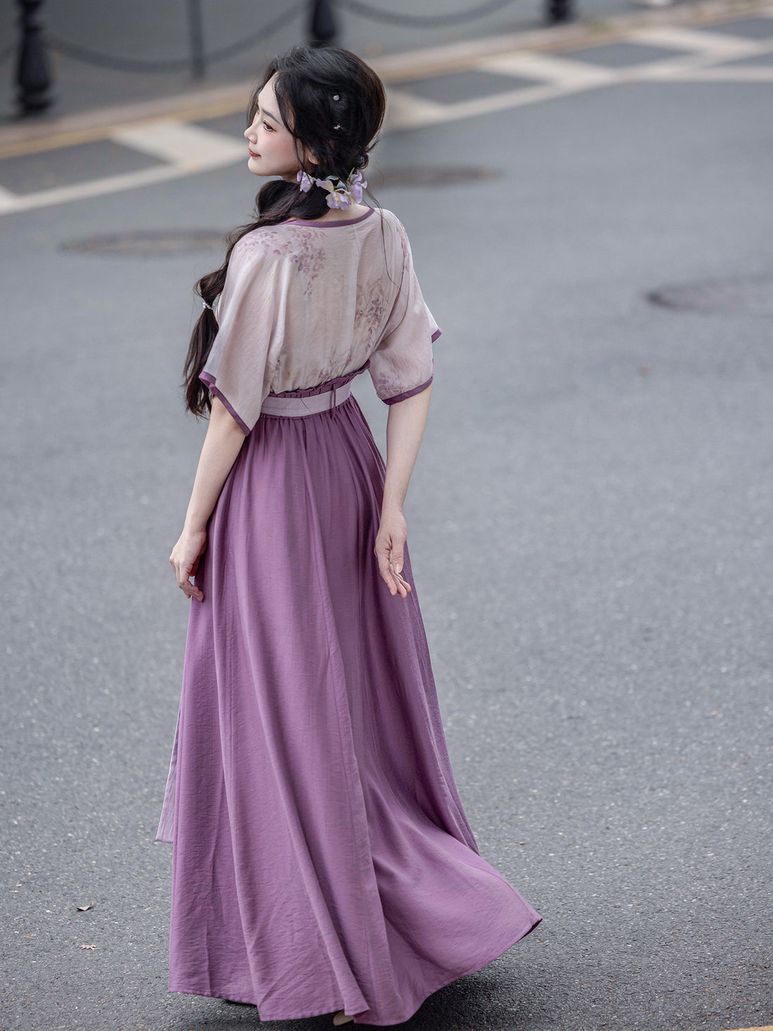 Dream Wisteria Orig. Chinese Style Elastic Waist Split Skirt Short Sleeve Tang Vest Rayon Spring/Summer Daily Commute Women's Set