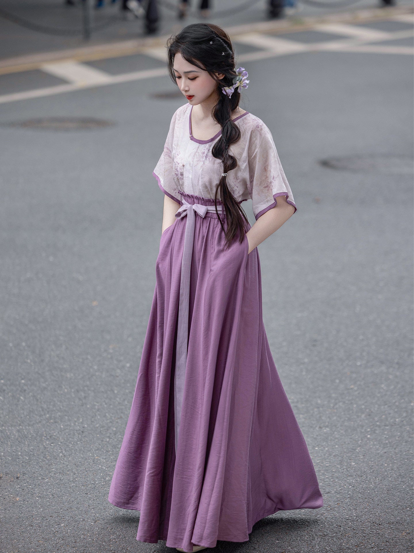 Dream Wisteria Orig. Chinese Style Elastic Waist Split Skirt Short Sleeve Tang Vest Rayon Spring/Summer Daily Commute Women's Set