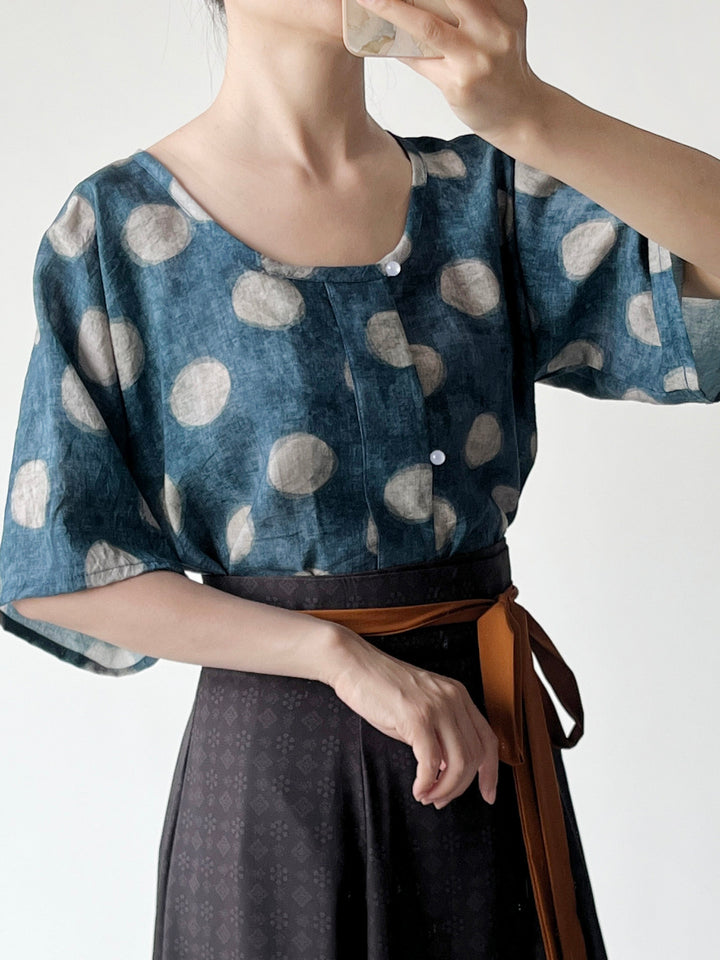 Anxiu Yingxiang【Suiyu】Hanfu Women's Cotton Tang-style Half-sleeve Top - Comfortable & Breathable, Daily Commute