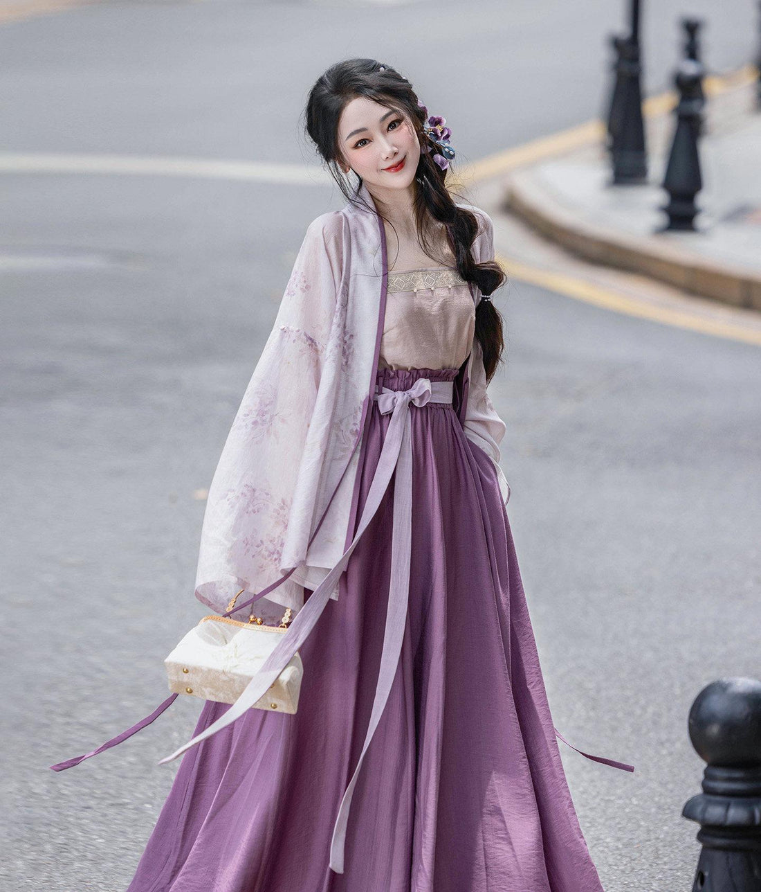 Dreamy Wisteria Sorbet - Original Chinese Style Elastic Waist Han-element Ru Skirt - Daily Commute Autumn