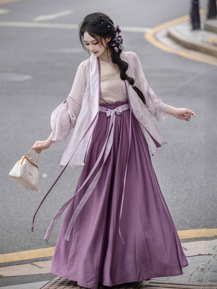 Dreamy Wisteria Sorbet - Original Chinese Style Elastic Waist Han-element Ru Skirt - Daily Commute Autumn