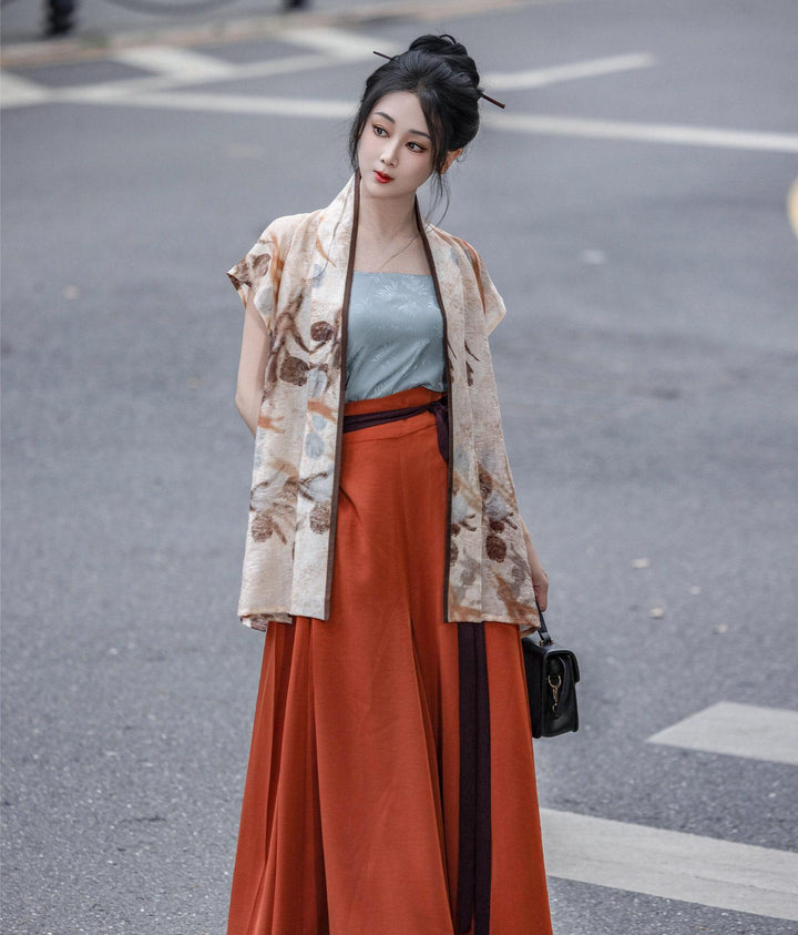 Dreamlike Dead Wood Blossom Song-style Plane Sleeve Vest Elastic Waist Song Pants Tencel Hanfu Han-style Elements Commute Spring/Autumn Women's