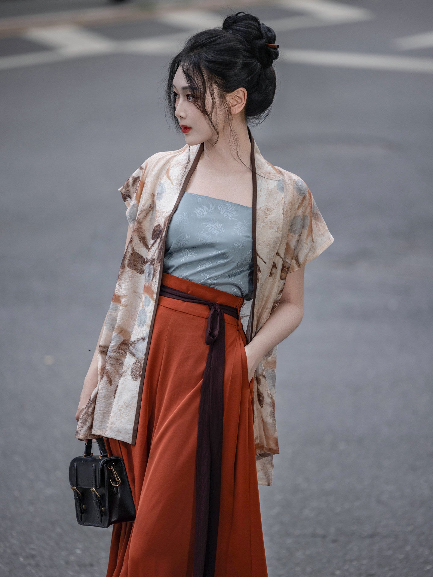 Dreamlike Dead Wood Blossom Song-style Plane Sleeve Vest Elastic Waist Song Pants Tencel Hanfu Han-style Elements Commute Spring/Autumn Women's