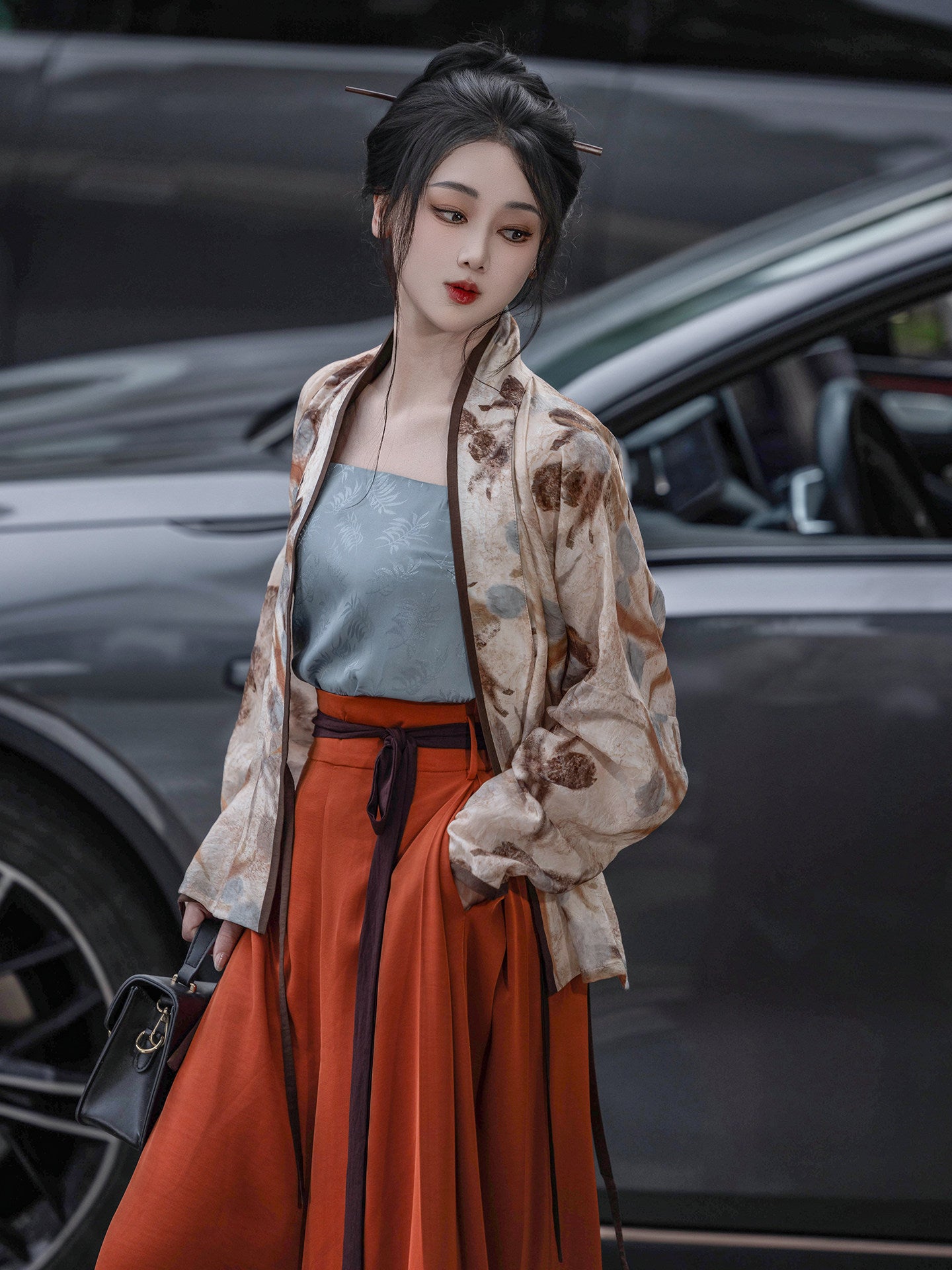 Dreamlike Dead Wood Blossom Song-style Plane Sleeve Vest Elastic Waist Song Pants Tencel Hanfu Han-style Elements Commute Spring/Autumn Women's