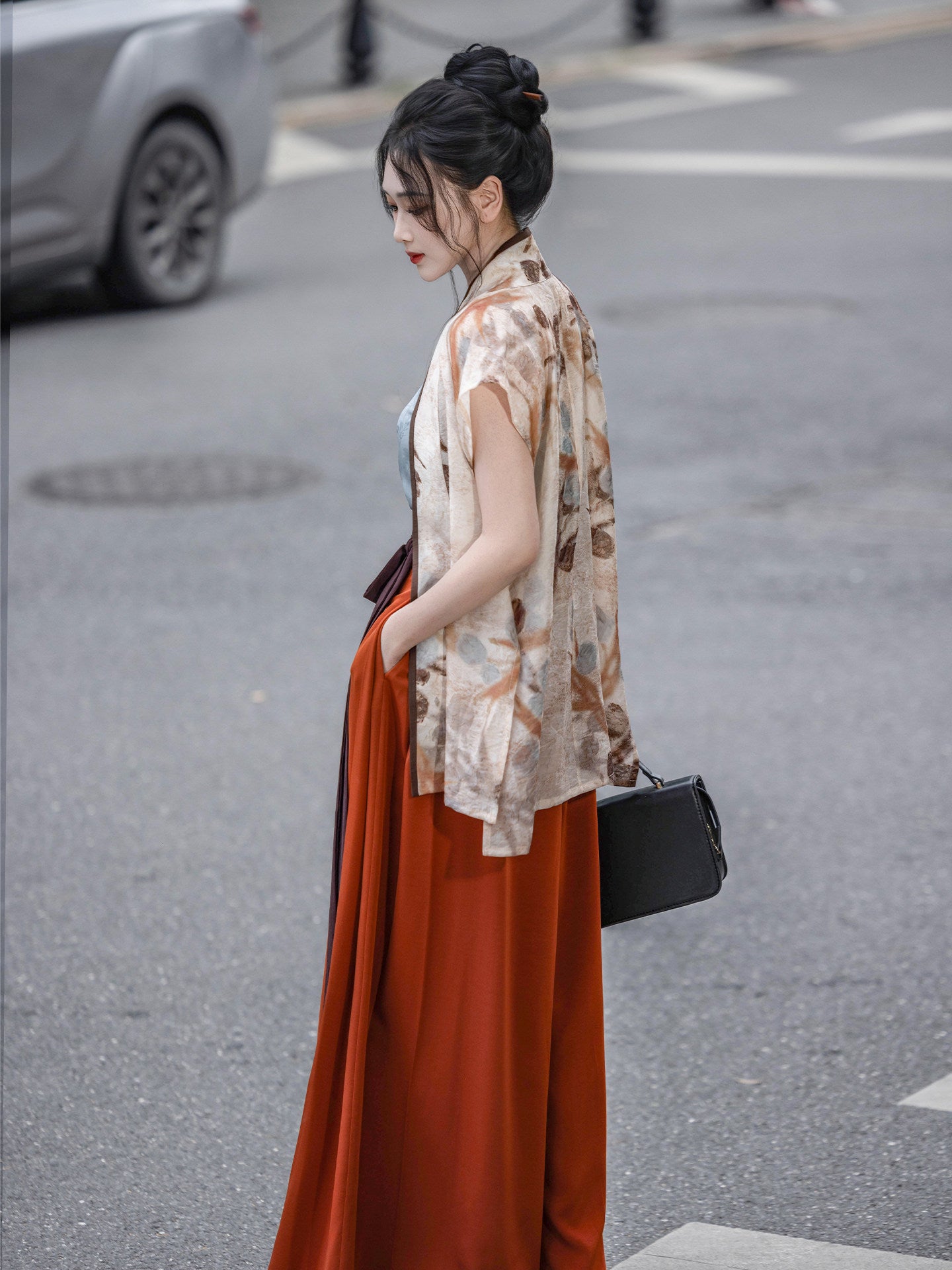 Dreamlike Dead Wood Blossom Song-style Plane Sleeve Vest Elastic Waist Song Pants Tencel Hanfu Han-style Elements Commute Spring/Autumn Women's