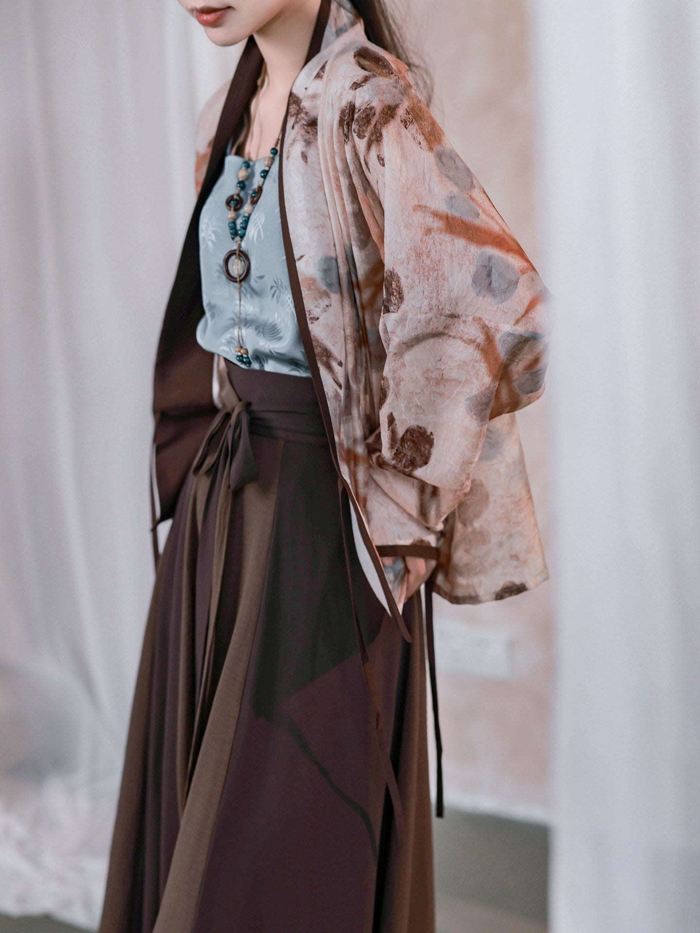 Dream Dead Wood Blossom Song-style Airplane Sleeve Sleeveless Vest, Color-blocked Patchwork Skirt, Song Pants & Wide-leg Pants, Commute Hanfu for Women