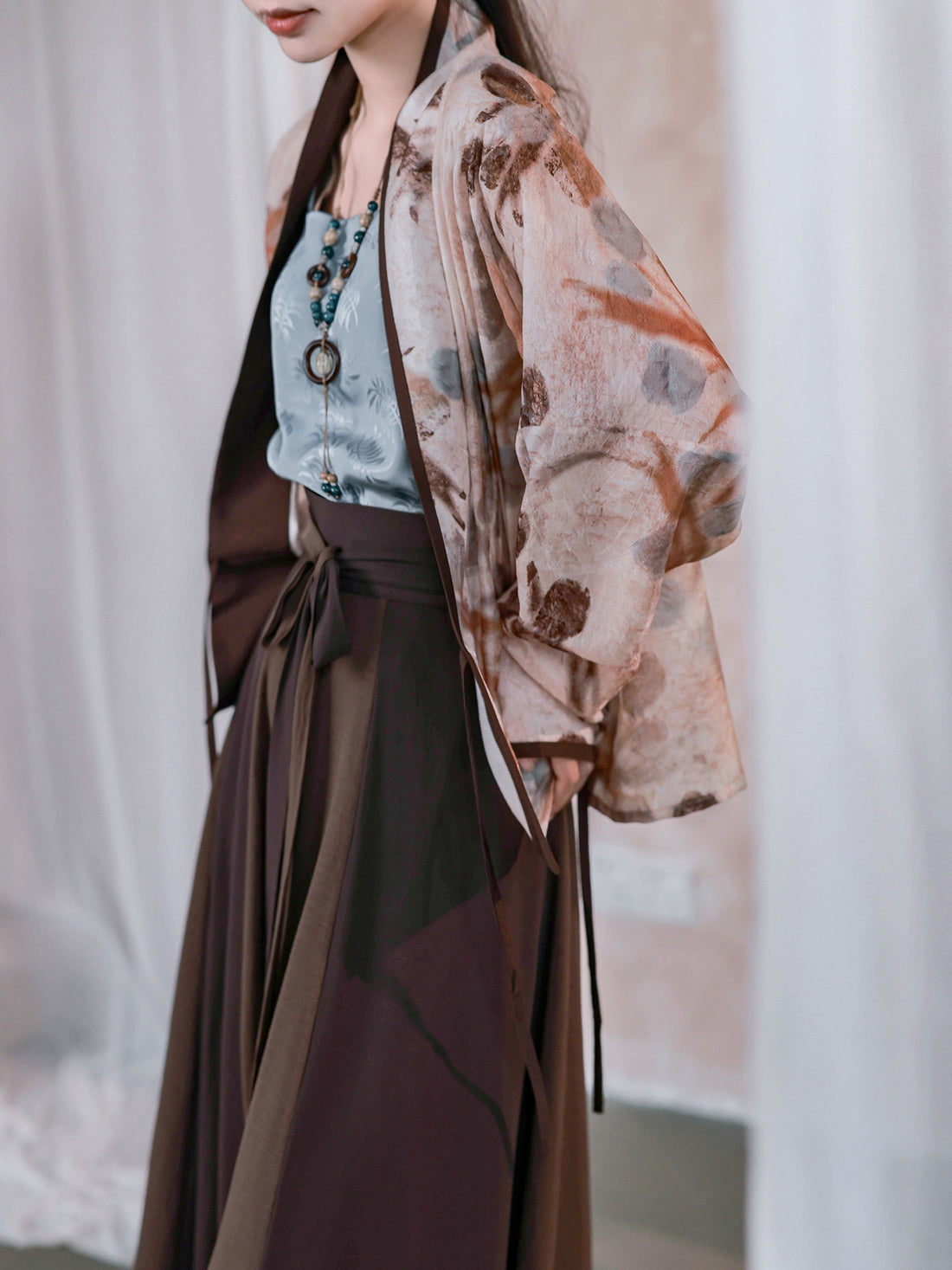 Dream Dead Wood Blossom Song-style Airplane Sleeve Sleeveless Vest, Color-blocked Patchwork Skirt, Song Pants & Wide-leg Pants, Commute Hanfu for Women
