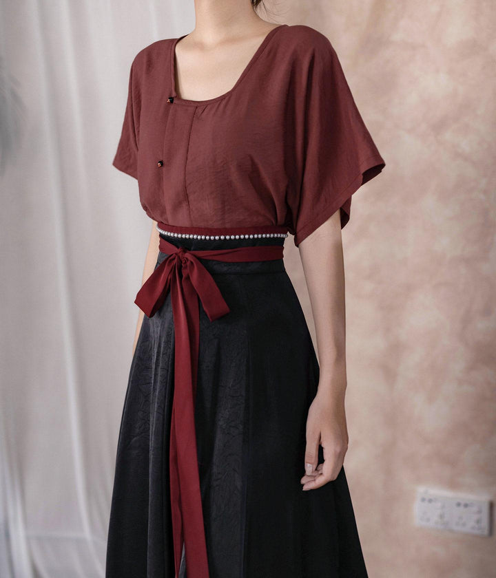 Dreamlike Celadon Dye Short Sleeve Ver., Original Tang Hanfu Half-sleeve & Half-sleeve Po Skirt, Spring/Summer Women Daily Commute Set