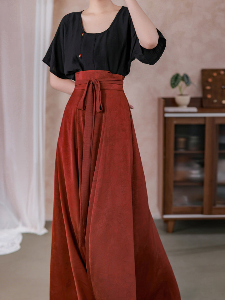 Dreamlike Celadon Dye Short Sleeve Ver., Original Tang Hanfu Half-sleeve & Half-sleeve Po Skirt, Spring/Summer Women Daily Commute Set