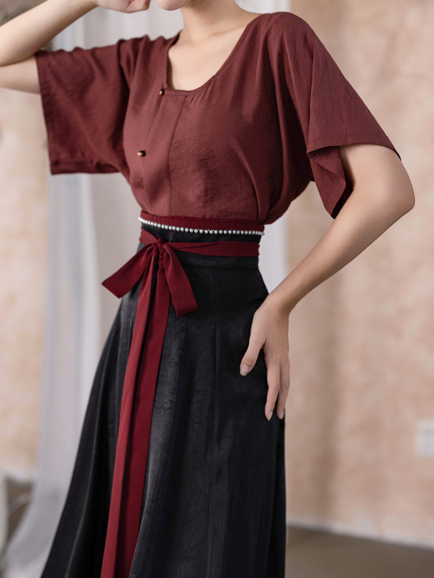 Dreamlike Celadon Dye Short Sleeve Ver., Original Tang Hanfu Half-sleeve & Half-sleeve Po Skirt, Spring/Summer Women Daily Commute Set