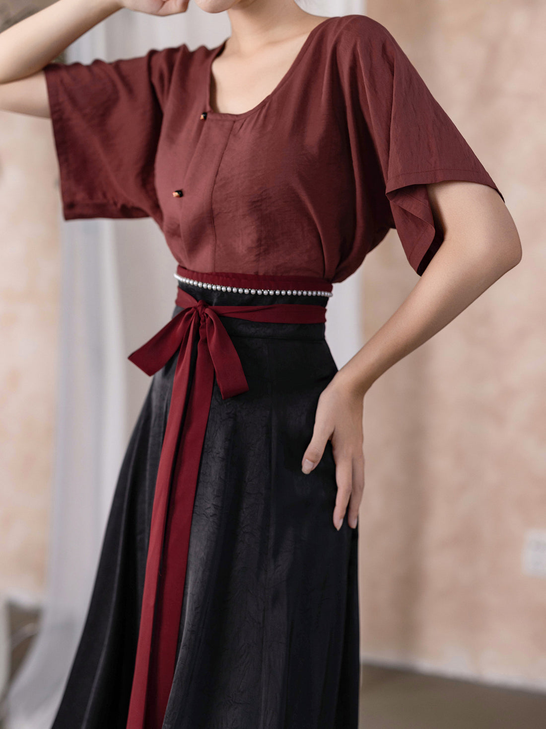 Dreamlike Celadon Dye Short Sleeve Ver., Original Tang Hanfu Half-sleeve & Half-sleeve Po Skirt, Spring/Summer Women Daily Commute Set