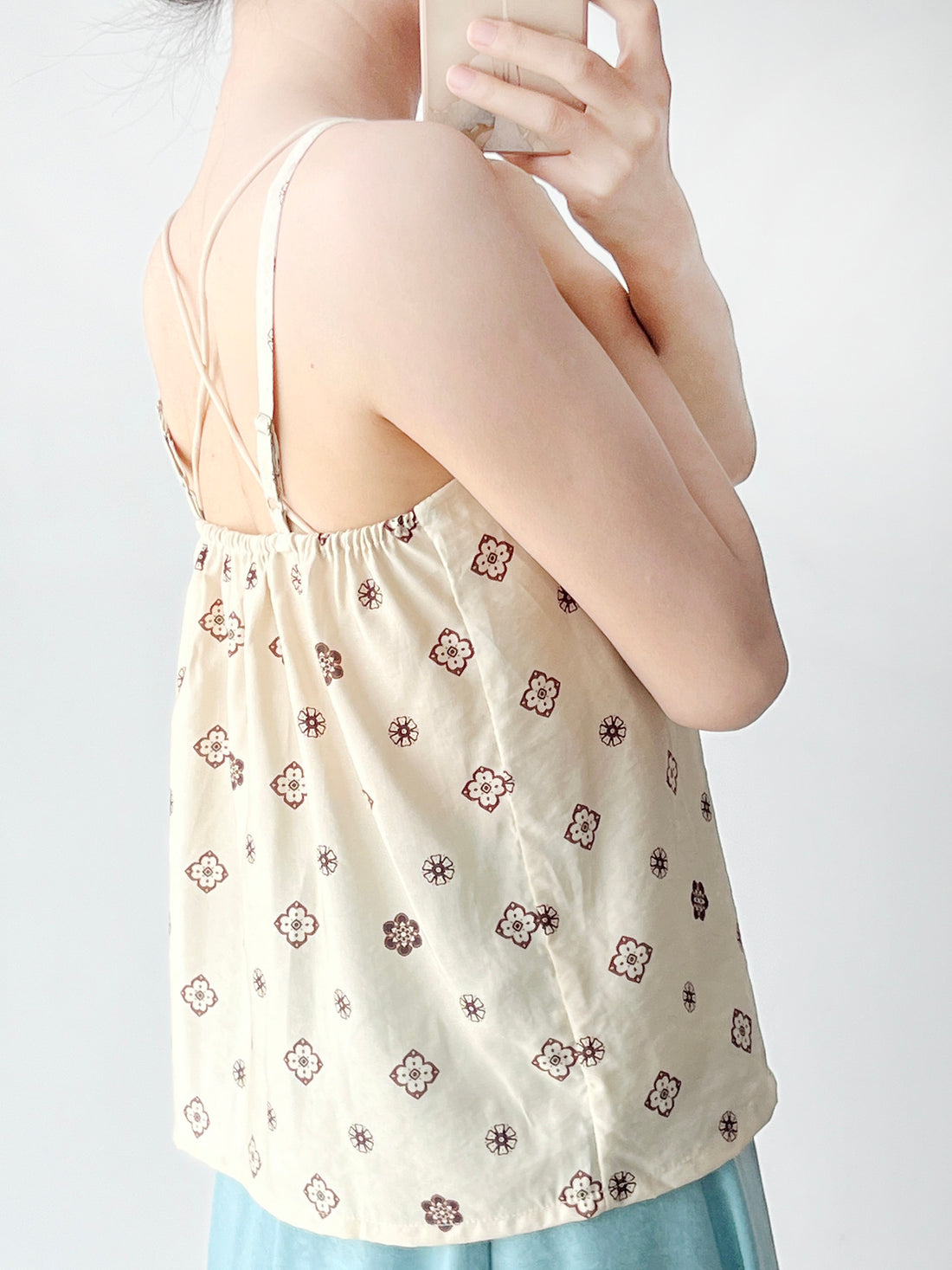 Anxiu Yingxiang Pipa Pattern Camisole - Women's Hanfu Cotton Song Style Scoop Neck Daily Office & Commute