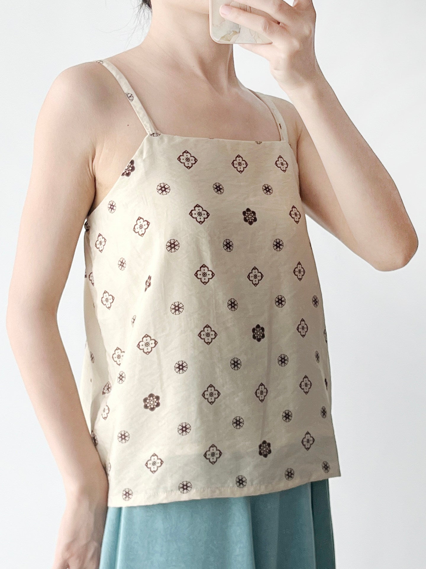Anxiu Yingxiang Pipa Pattern Camisole - Women's Hanfu Cotton Song Style Scoop Neck Daily Office & Commute