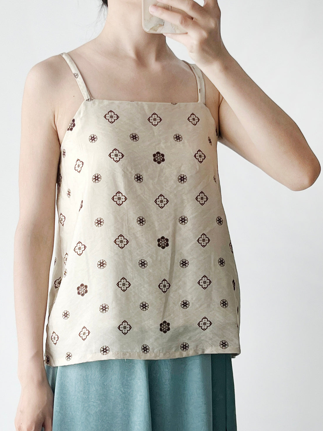 Anxiu Yingxiang Pipa Pattern Camisole - Women's Hanfu Cotton Song Style Scoop Neck Daily Office & Commute