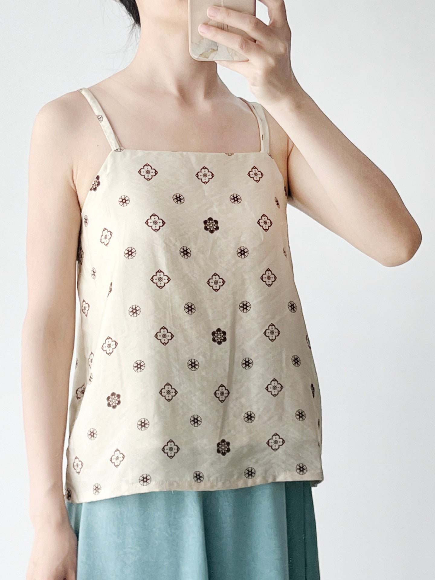 Anxiu Yingxiang Pipa Pattern Camisole - Women's Hanfu Cotton Song Style Scoop Neck Daily Office & Commute