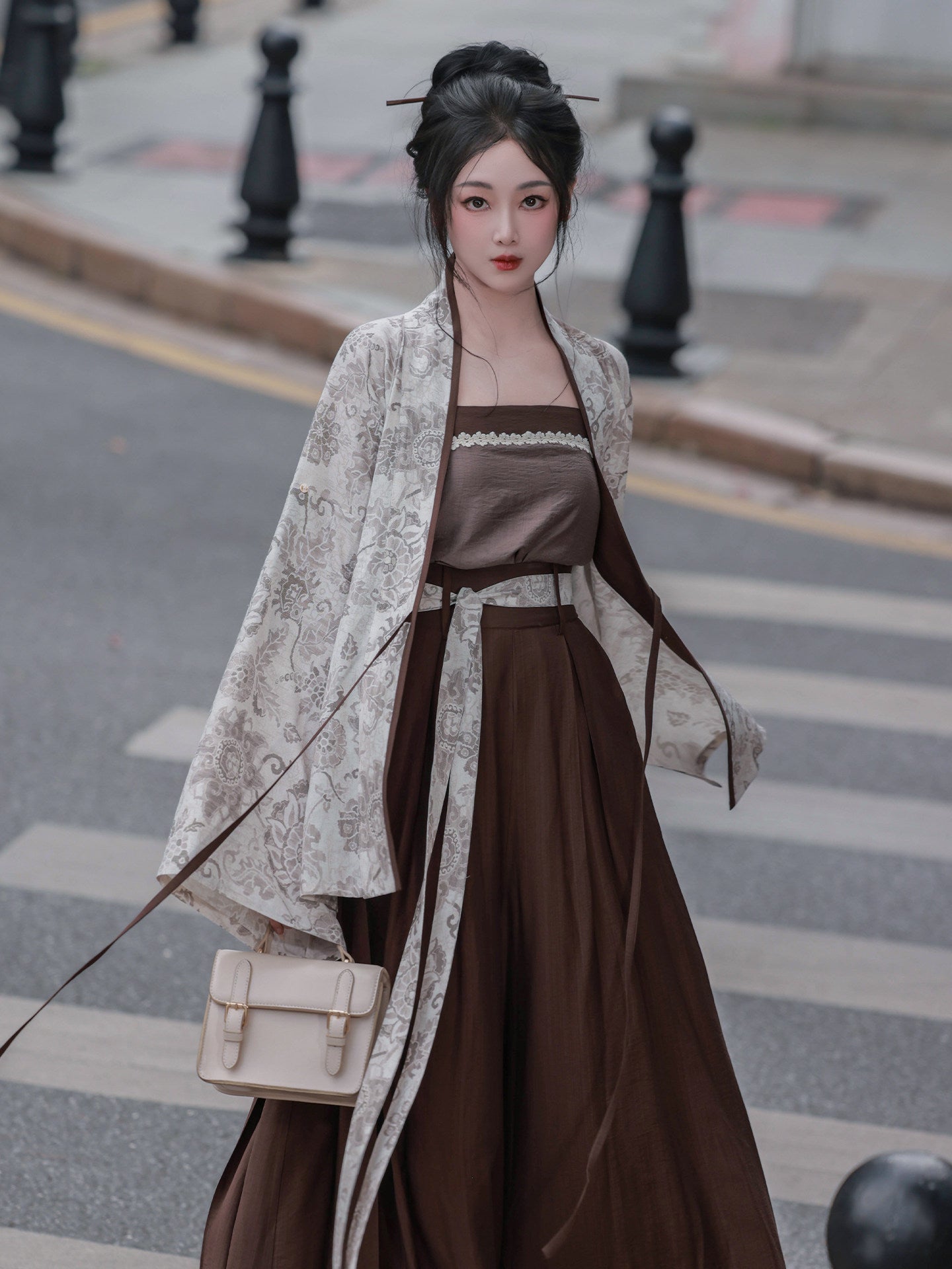 Nimeng Yanqiu Original Song-style Front-opening Elastic Pocket Pants, Cotton Linen, Earth Brown, Commute Spring/Autumn Modified Hanfu