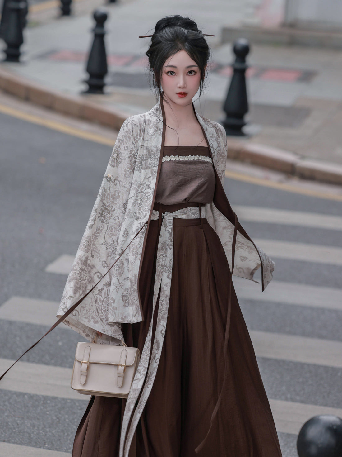 Nimeng Yanqiu Original Song-style Front-opening Elastic Pocket Pants, Cotton Linen, Earth Brown, Commute Spring/Autumn Modified Hanfu