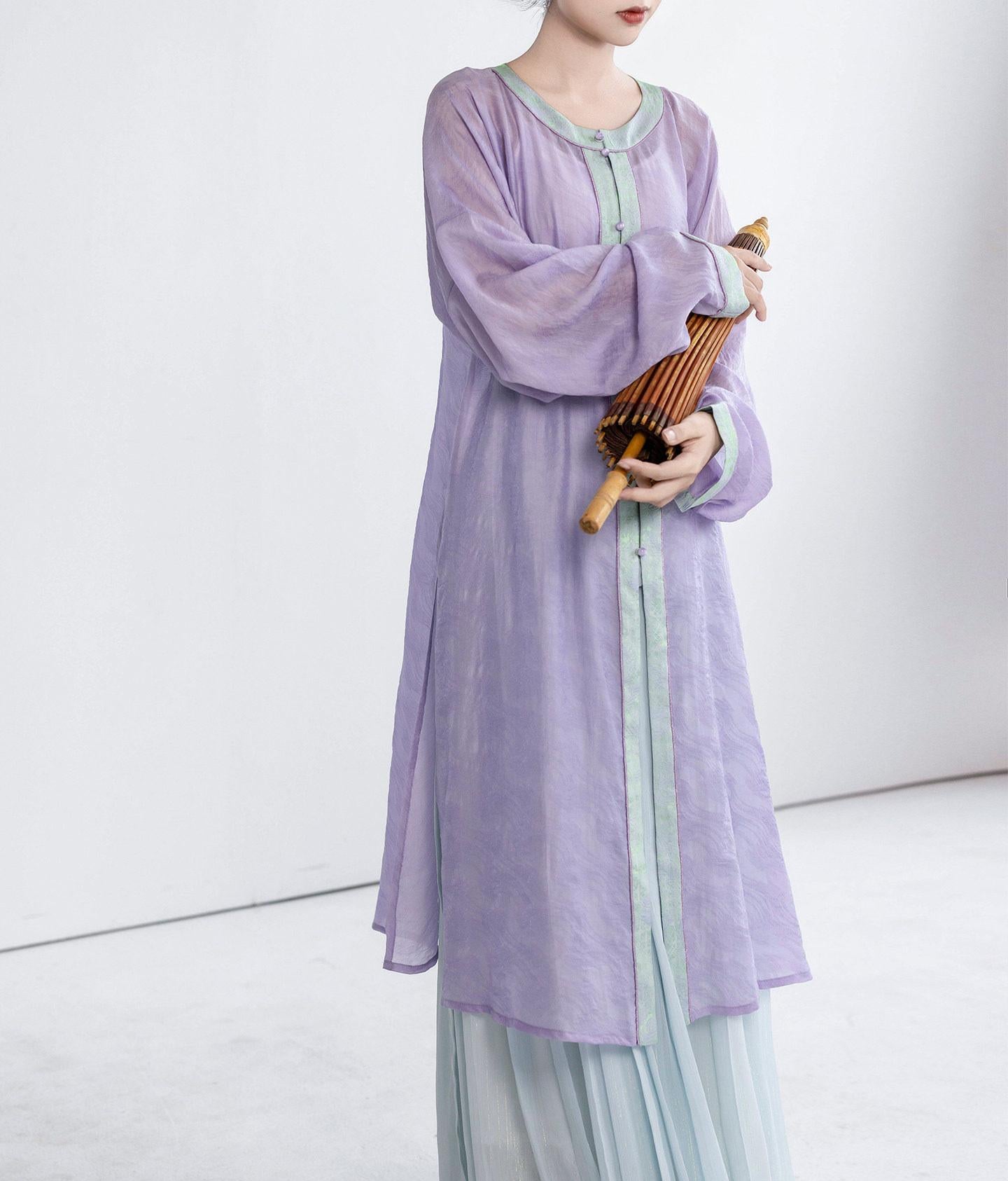 Dream Midsummer Night Original Wanli Gown & Pleated Skirt, Ming & Song Style, Tencel, Spring/Autumn Daily Hanfu
