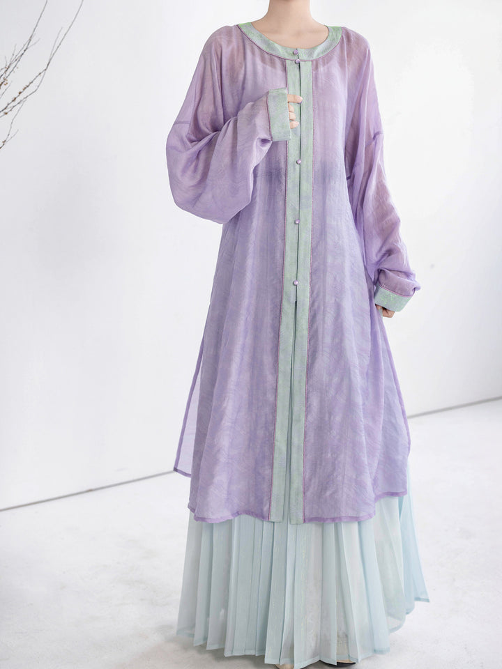 Dream Midsummer Night Original Wanli Gown & Pleated Skirt, Ming & Song Style, Tencel, Spring/Autumn Daily Hanfu