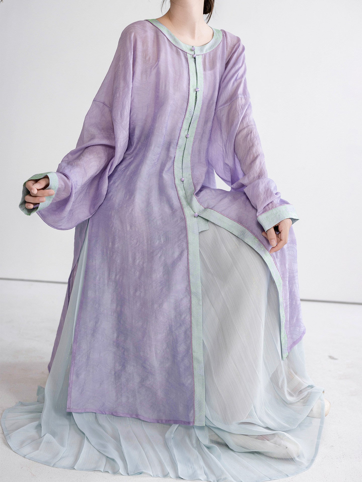 Dream Midsummer Night Original Wanli Gown & Pleated Skirt, Ming & Song Style, Tencel, Spring/Autumn Daily Hanfu