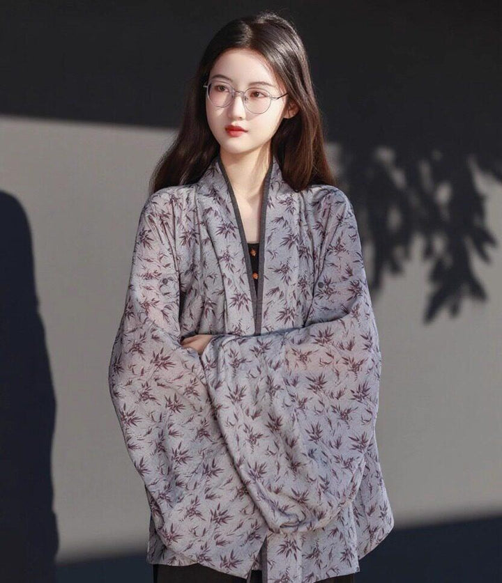 Dreamlike Chinese Bamboo Shadow Wei Jin Pleated Hanfu Cardigan, Modified New Chinese Style, Daily Commute