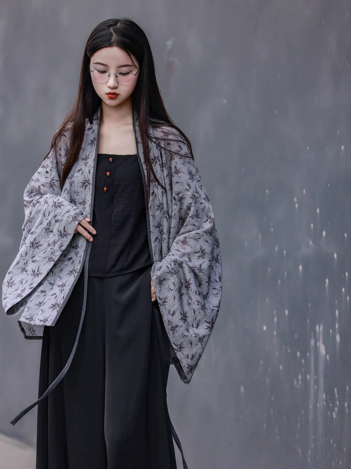 Dreamlike Chinese Bamboo Shadow Wei Jin Pleated Hanfu Cardigan, Modified New Chinese Style, Daily Commute
