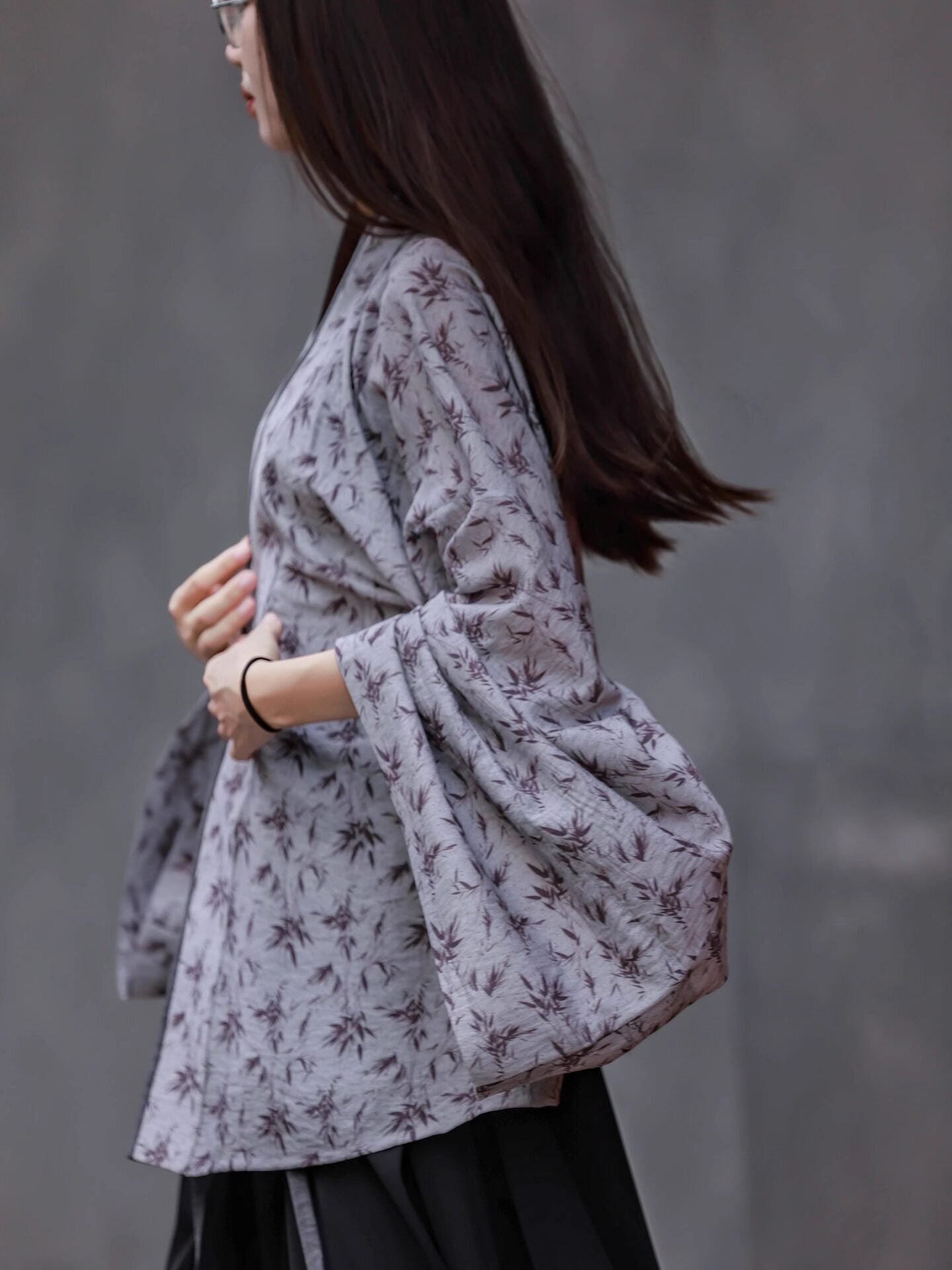 Dreamlike Chinese Bamboo Shadow Wei Jin Pleated Hanfu Cardigan, Modified New Chinese Style, Daily Commute