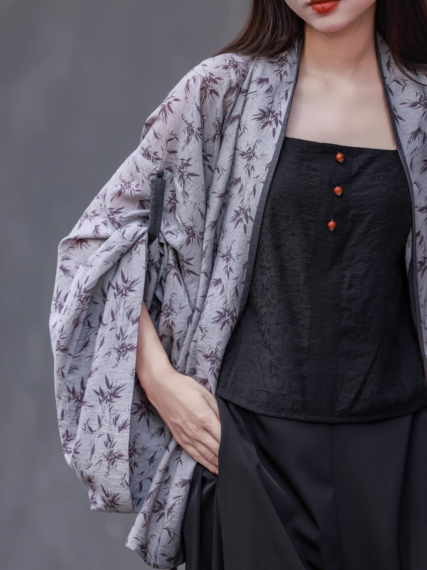Dreamlike Chinese Bamboo Shadow Wei Jin Pleated Hanfu Cardigan, Modified New Chinese Style, Daily Commute