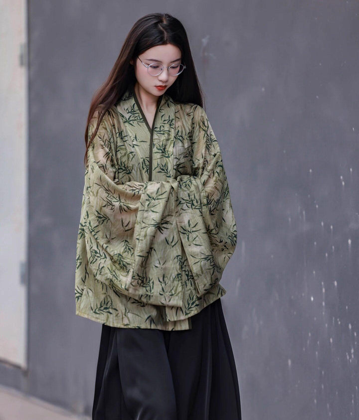 Ni Meng Guo Feng Yu Jun Wei-Jin Northern Dynasties Pleated Hanfu Top, Modified New Chinese Cardigan, Daily Commute Bamboo