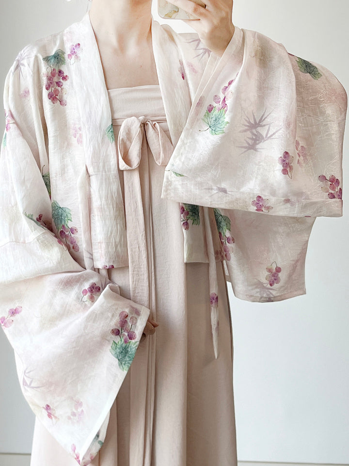 Dark Sleeve Fragrance [Little Grape] Hanfu Women Tang Style Famen Temple Short Top Solid Color Chest-high 8-panel Skirt Daily Commute
