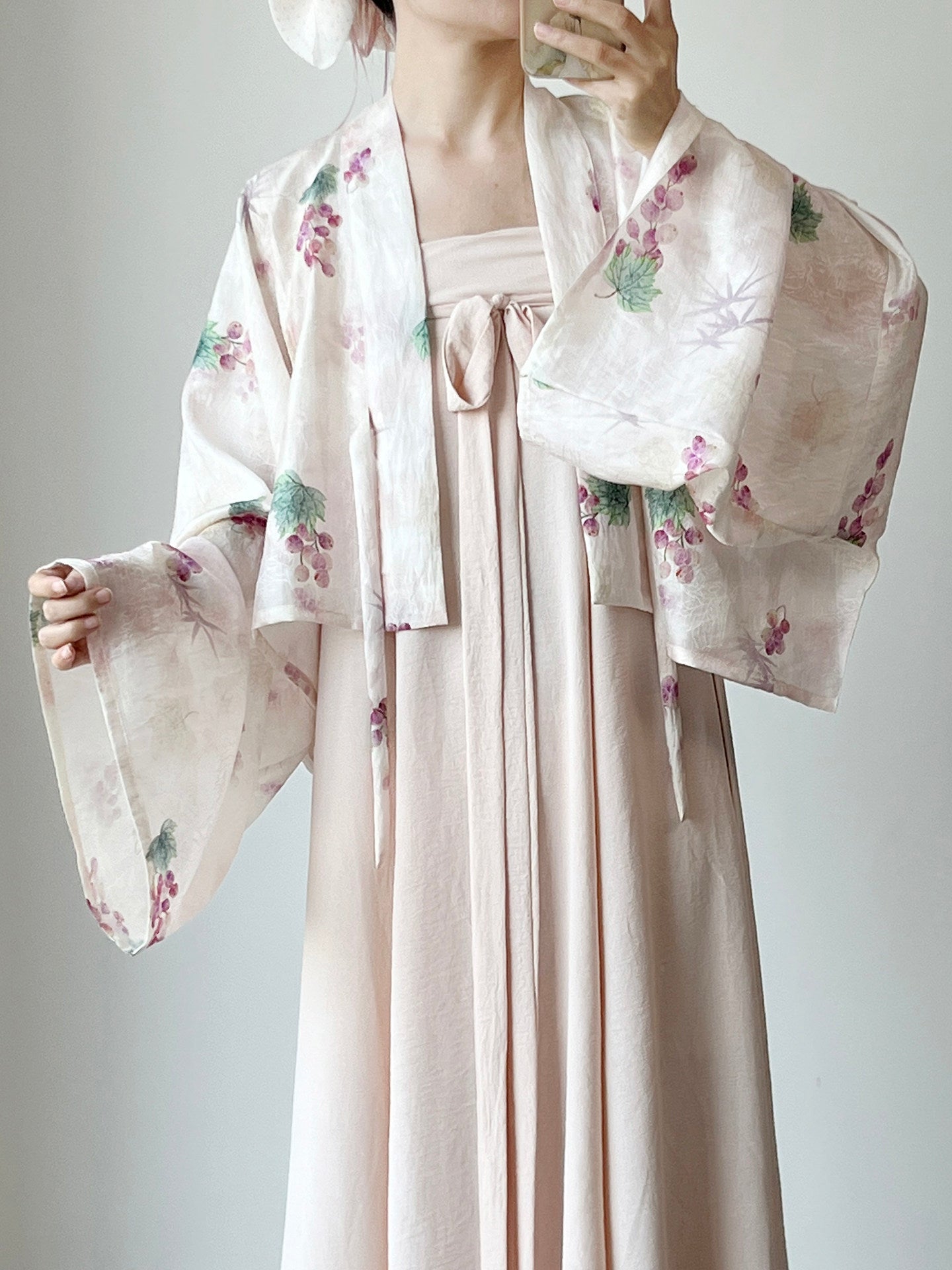 Dark Sleeve Fragrance [Little Grape] Hanfu Women Tang Style Famen Temple Short Top Solid Color Chest-high 8-panel Skirt Daily Commute