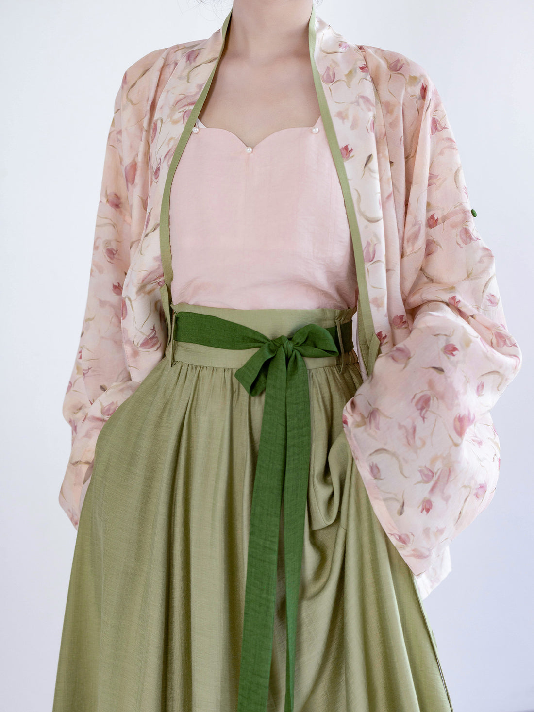 Nimeng Four Seasons Spring Original Chinese Han-style Skirt, Song-style Cross-collar Straight Sleeve Tencel, Daily Commute & Fresh Hanfu