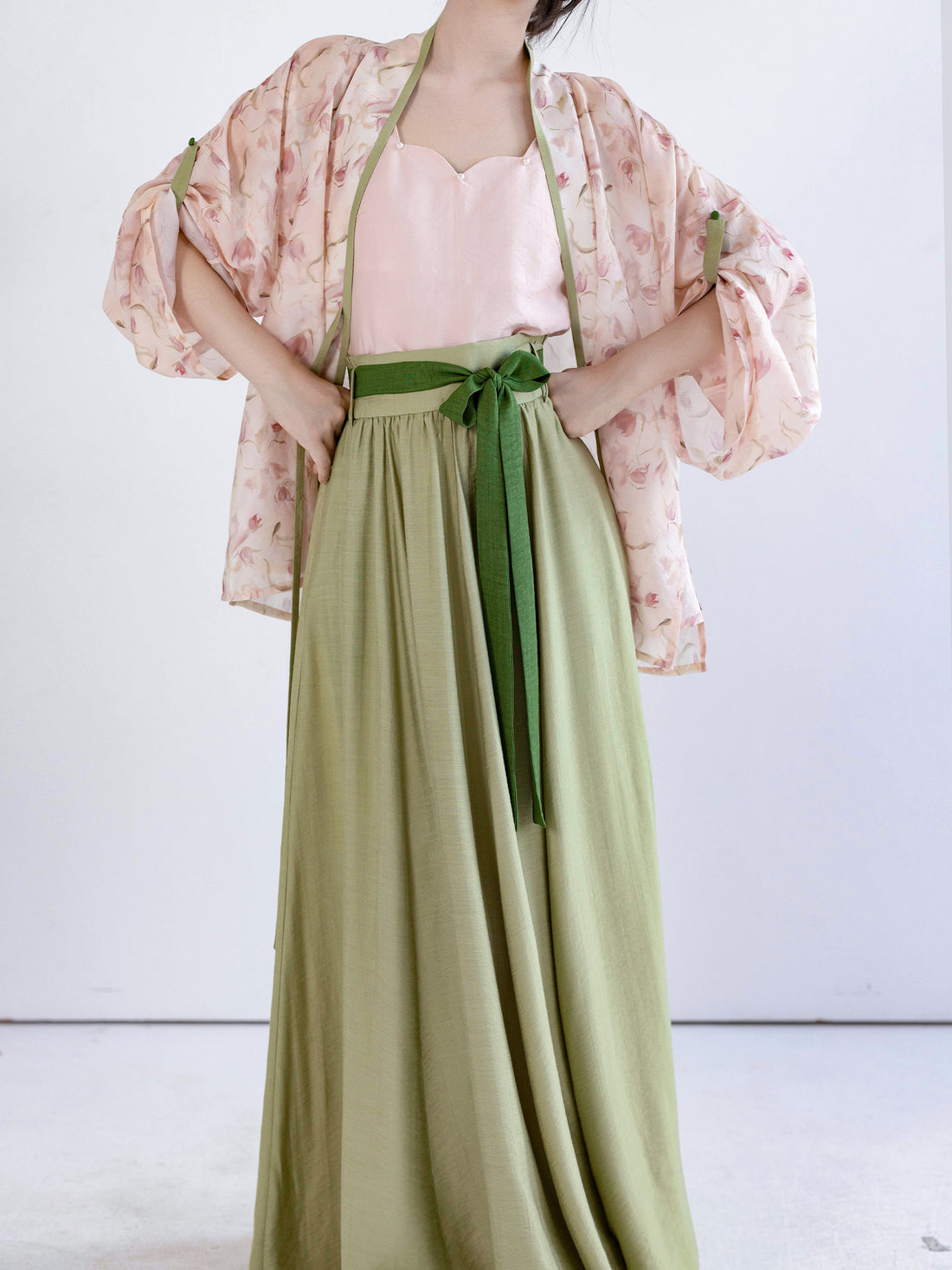 Nimeng Four Seasons Spring Original Chinese Han-style Skirt, Song-style Cross-collar Straight Sleeve Tencel, Daily Commute & Fresh Hanfu