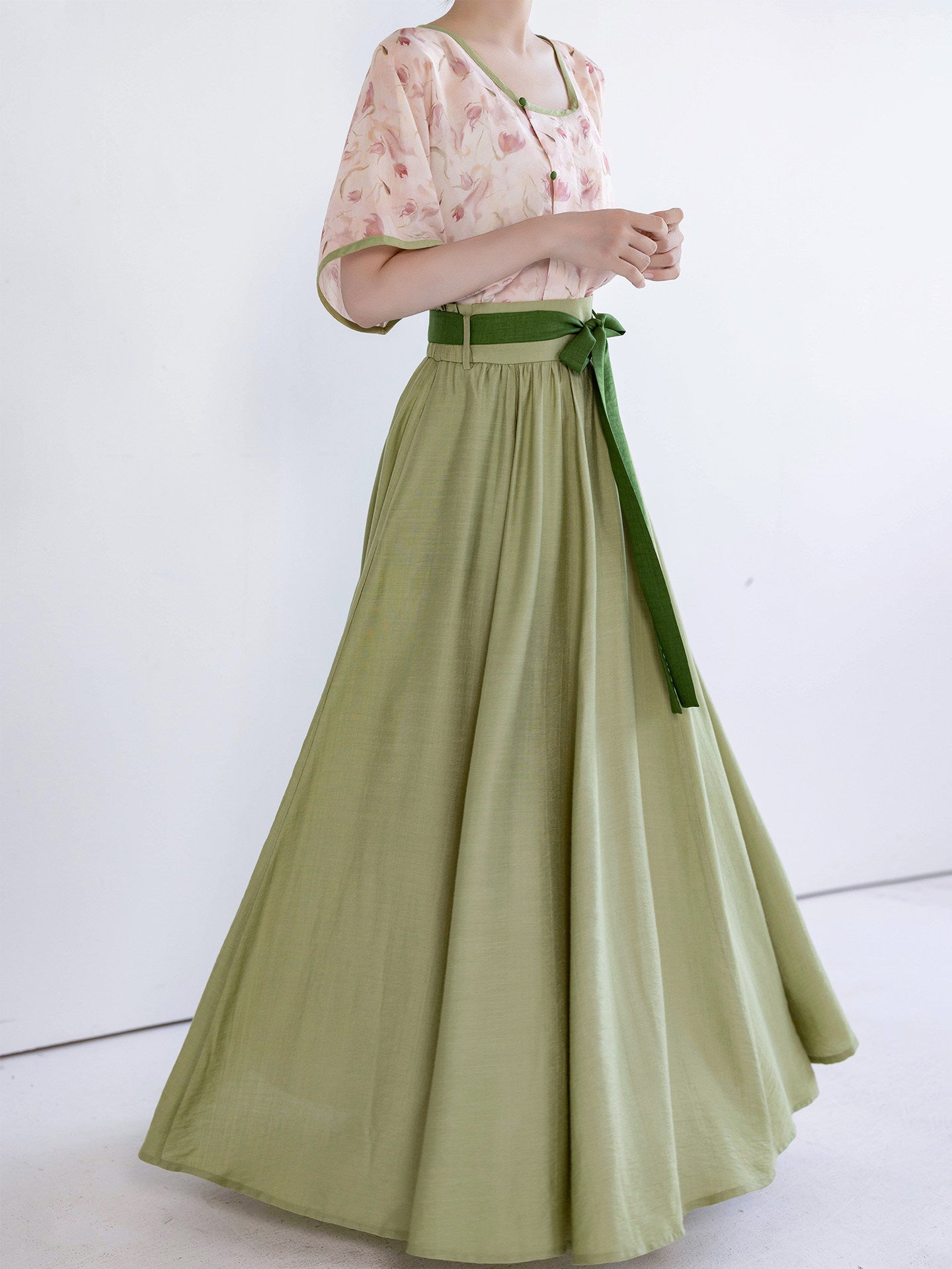 Nimeng Four Seasons Spring Original Chinese Han-style Skirt, Song-style Cross-collar Straight Sleeve Tencel, Daily Commute & Fresh Hanfu