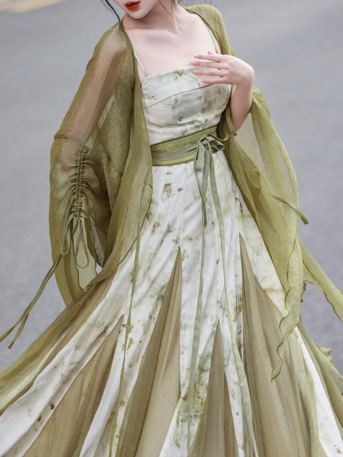 Dreaming Qingyu'an - Chinese Full-Skirt Dress, Hanfu, Ripped Sleeves, Flowy Dancewear, Spring-Autumn Fresh