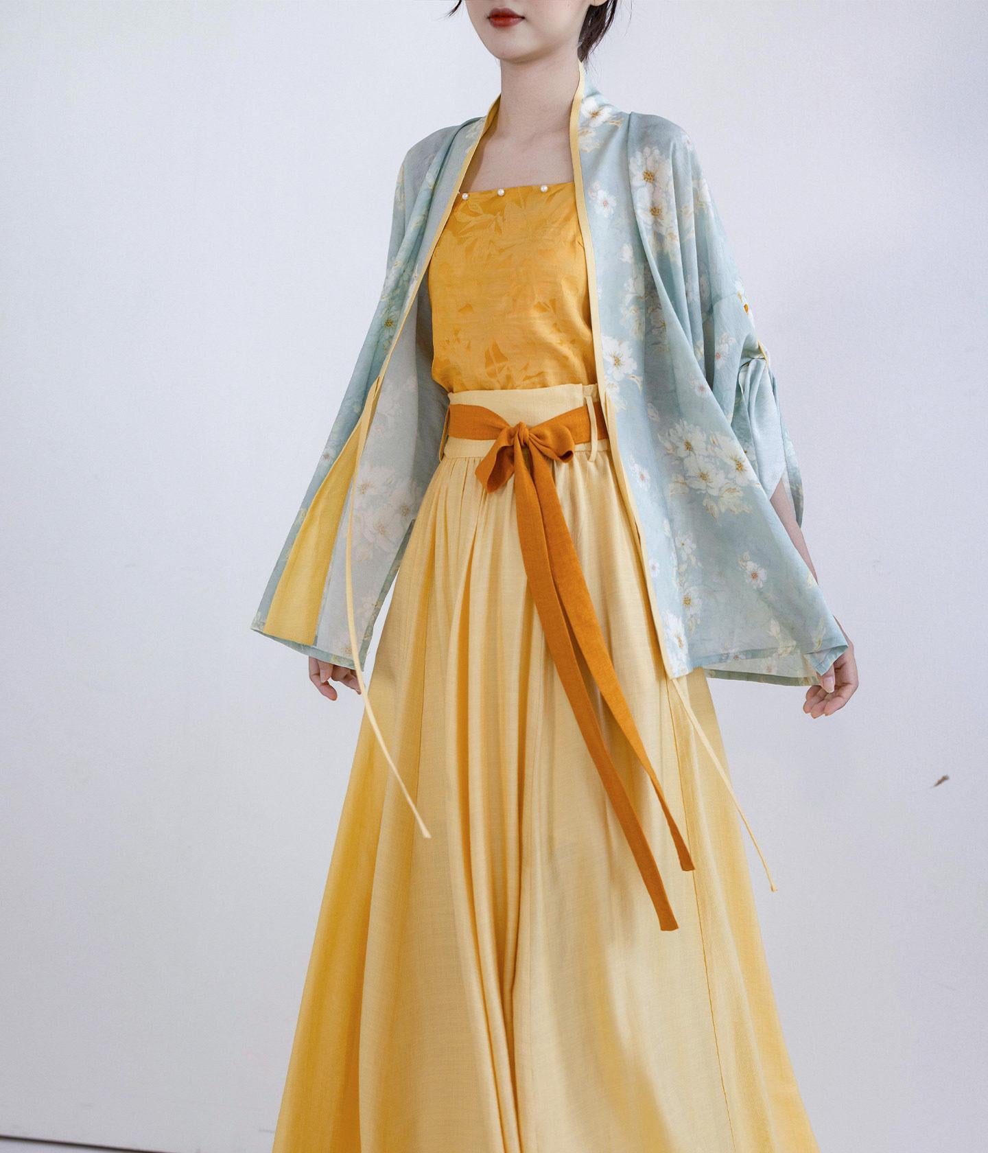 Dream Daisy Original Hanfu Song-style Open-front Top & Elastic Half Skirt S/A Rayon Commute Bright