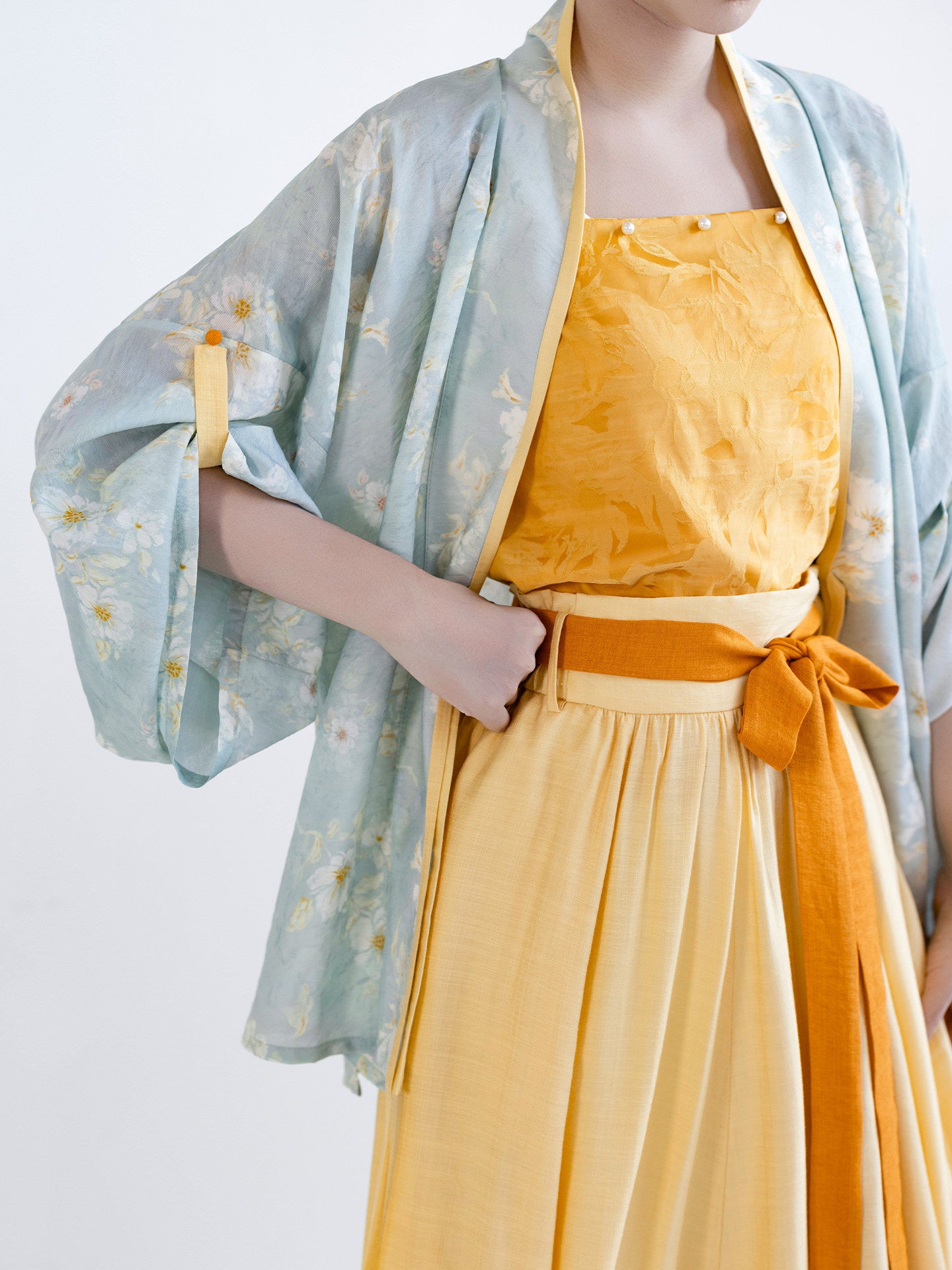 Dream Daisy Original Hanfu Song-style Open-front Top & Elastic Half Skirt S/A Rayon Commute Bright