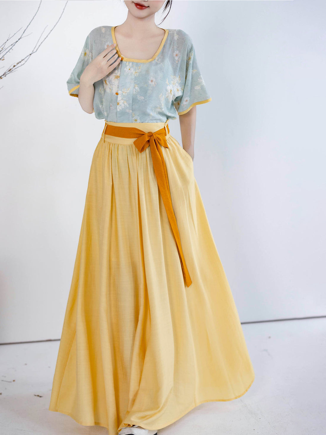 Dream Daisy Original Hanfu Song-style Open-front Top & Elastic Half Skirt S/A Rayon Commute Bright