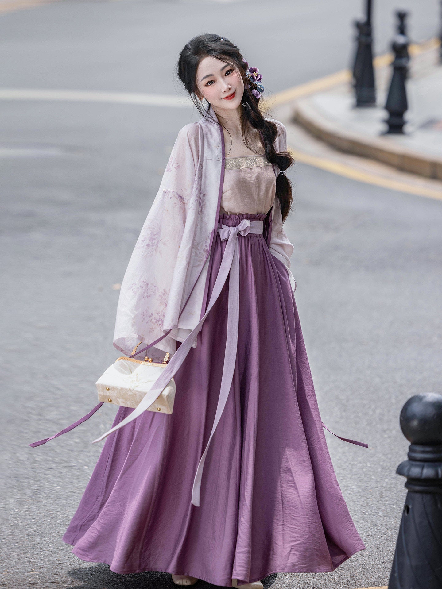 Dream Wisteria Smoothie - Original Chinese Style Elastic Waist Ru Skirt, Han Element Daily Commute Hanfu, Summer