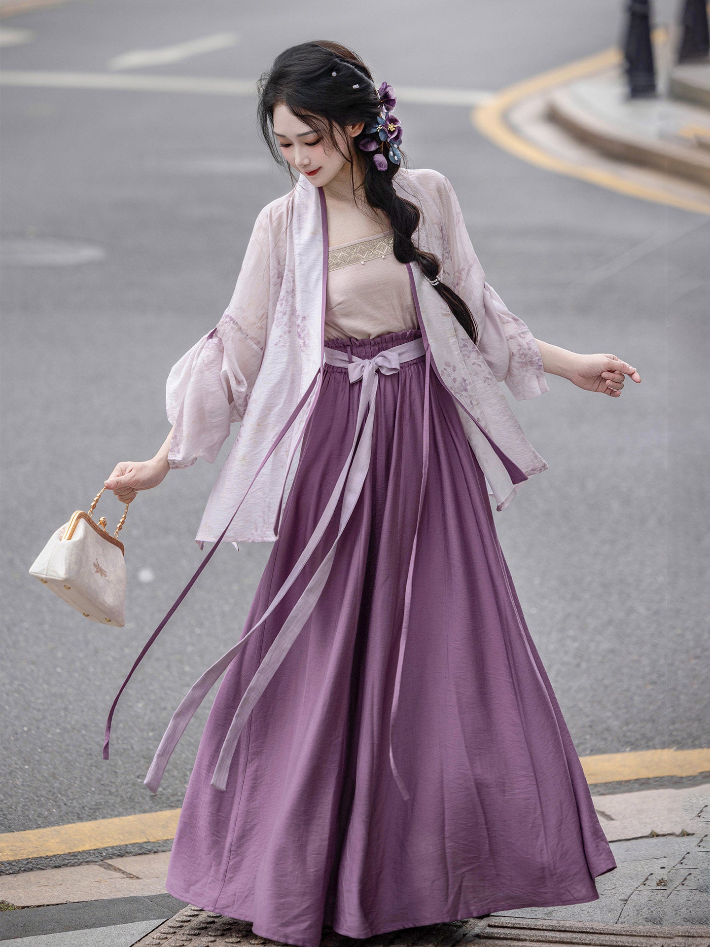 Dream Wisteria Smoothie - Original Chinese Style Elastic Waist Ru Skirt, Han Element Daily Commute Hanfu, Summer
