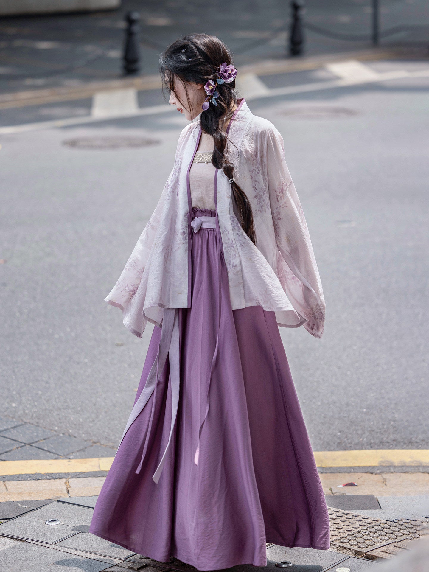 Dream Wisteria Smoothie - Original Chinese Style Elastic Waist Ru Skirt, Han Element Daily Commute Hanfu, Summer
