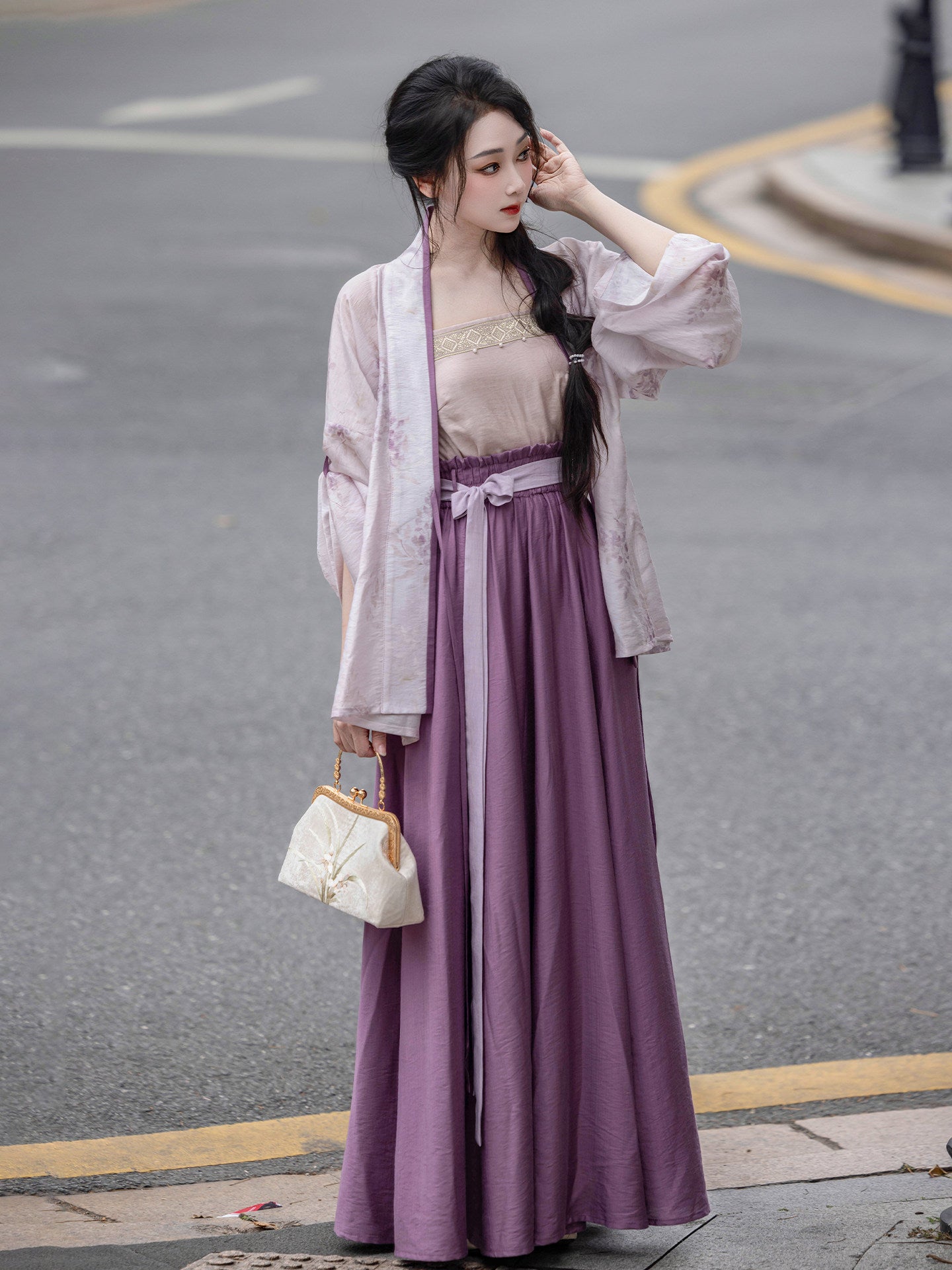 Dream Wisteria Smoothie - Original Chinese Style Elastic Waist Ru Skirt, Han Element Daily Commute Hanfu, Summer