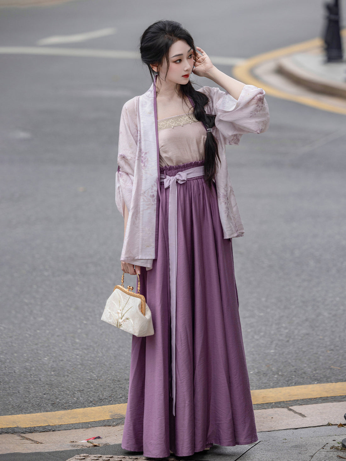 Dream Wisteria Smoothie - Original Chinese Style Elastic Waist Ru Skirt, Han Element Daily Commute Hanfu, Summer