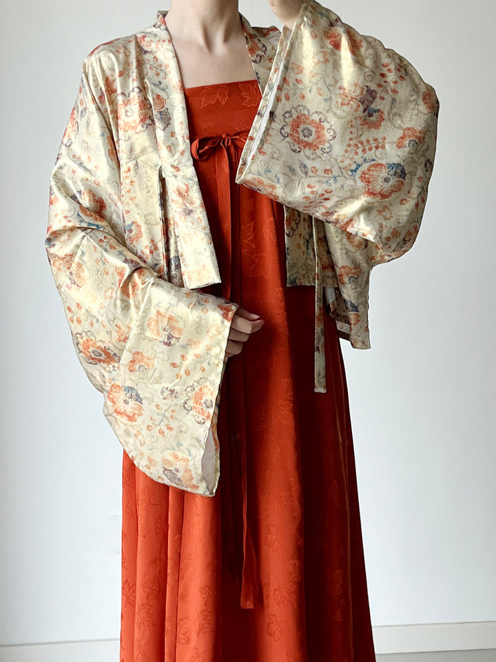 Anxiu Yingxiang Dunhuang Famen Temple Women's Tang-Style Short Top & Modified Camisole Ba Po Skirt Set Casual Wear