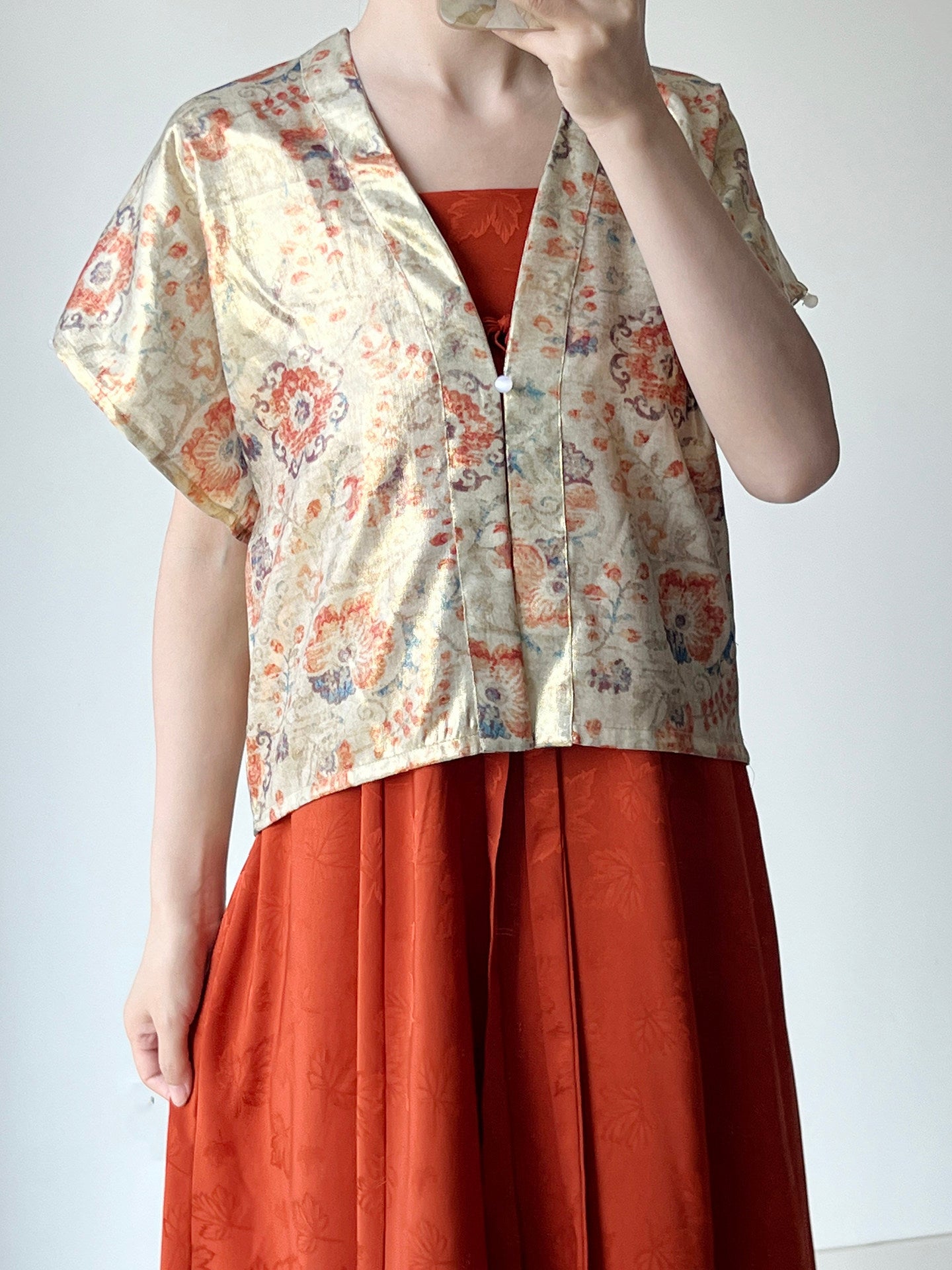 Anxiu Yingxiang Dunhuang Famen Temple Women's Tang-Style Short Top & Modified Camisole Ba Po Skirt Set Casual Wear