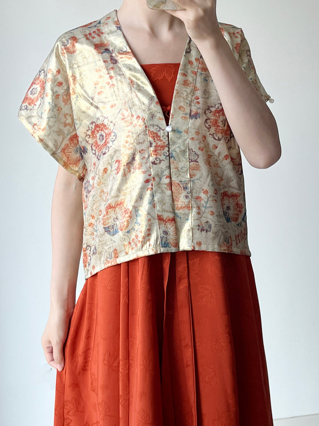 Anxiu Yingxiang Dunhuang Famen Temple Women's Tang-Style Short Top & Modified Camisole Ba Po Skirt Set Casual Wear