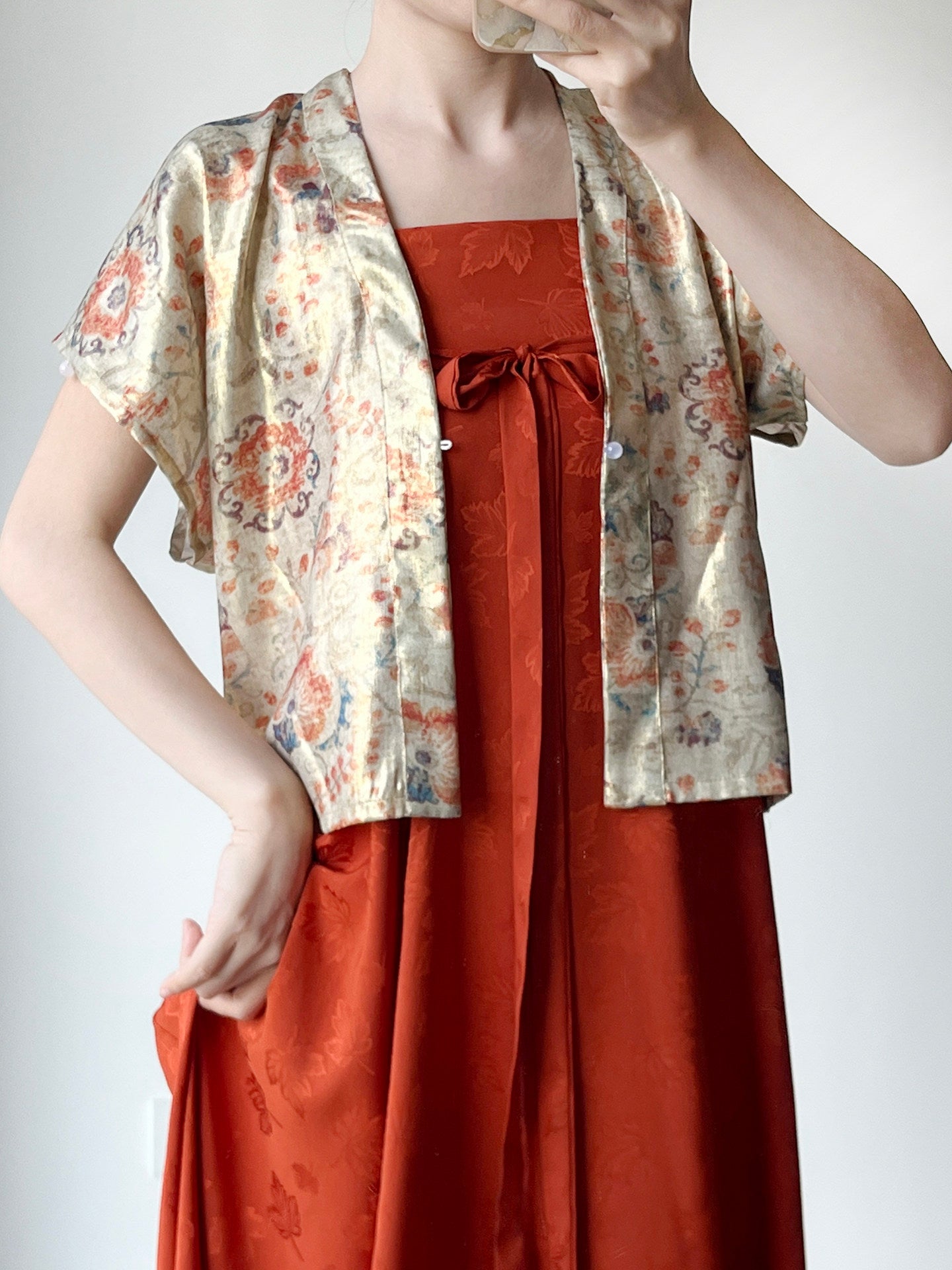 Anxiu Yingxiang Dunhuang Famen Temple Women's Tang-Style Short Top & Modified Camisole Ba Po Skirt Set Casual Wear